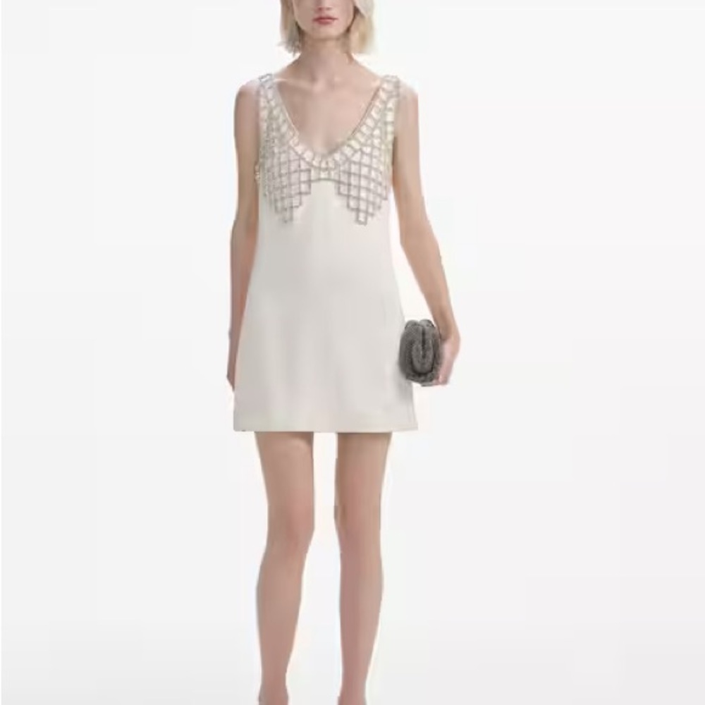 Self-portrait Cream Satin Diamante Bralette Mini Dress